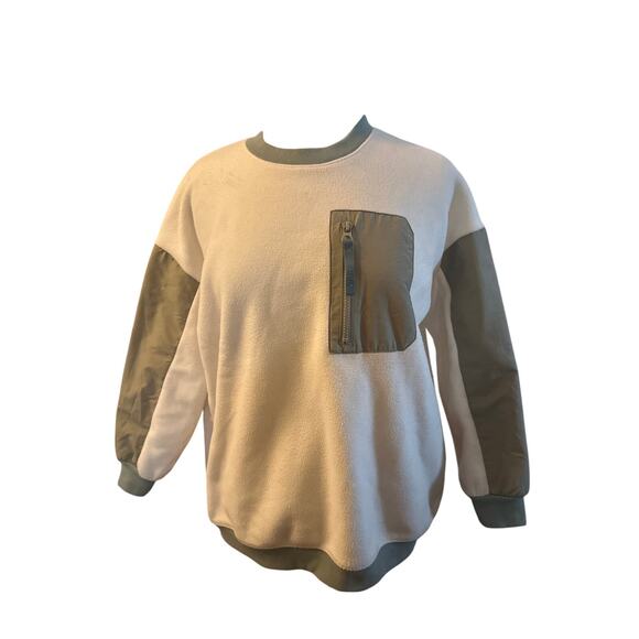 XS Madewell NC672 MWL Betterfleece Colorblock Crewneck Sweatshirt Antique Cream - Picture 2 of 6